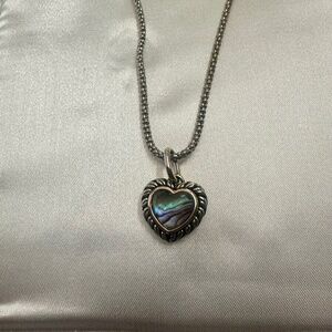 Abalone and Quartz Heart Pendant Necklace